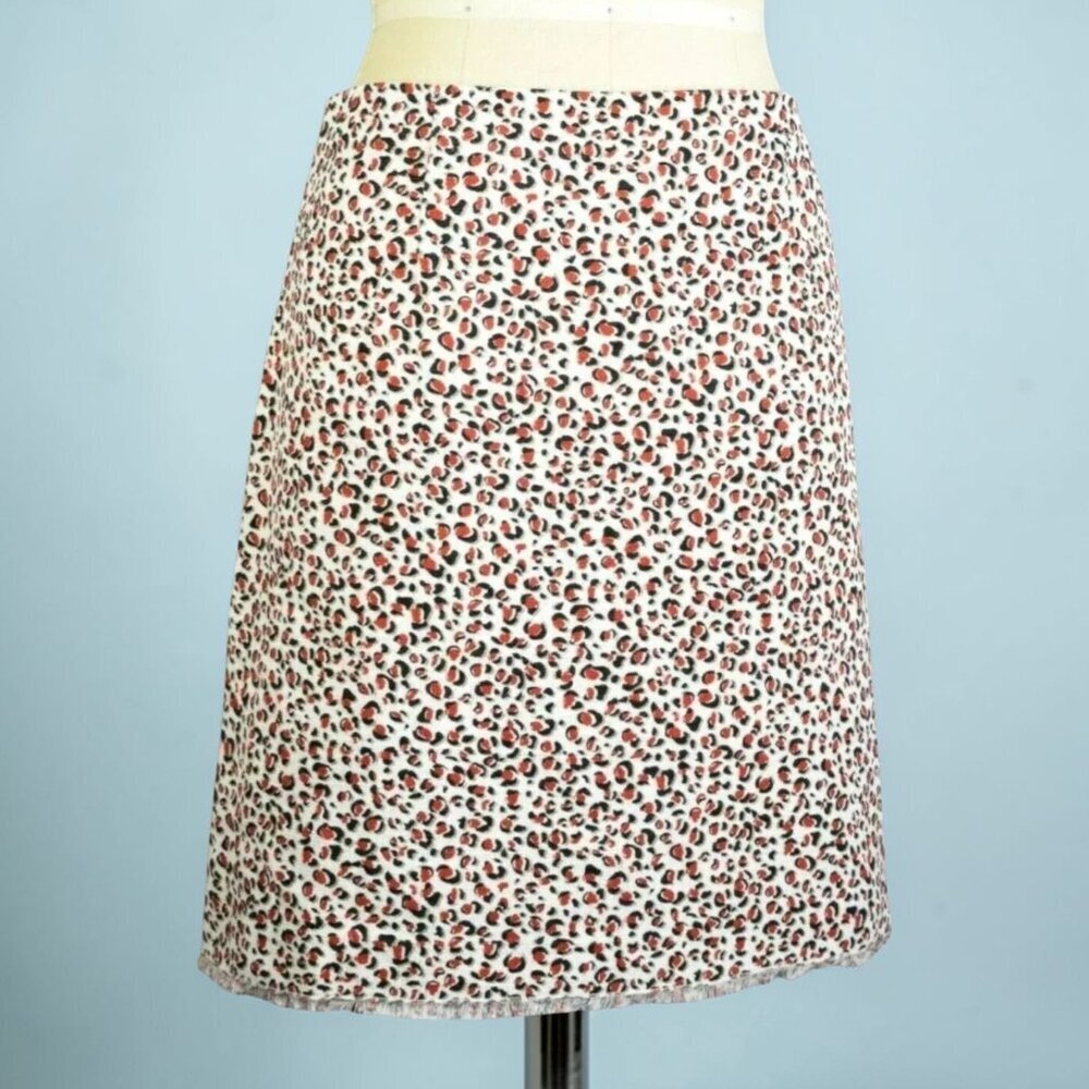 LES COPAINS LEOPARD PRINT A-LINE FRAYED HEM SKIRT